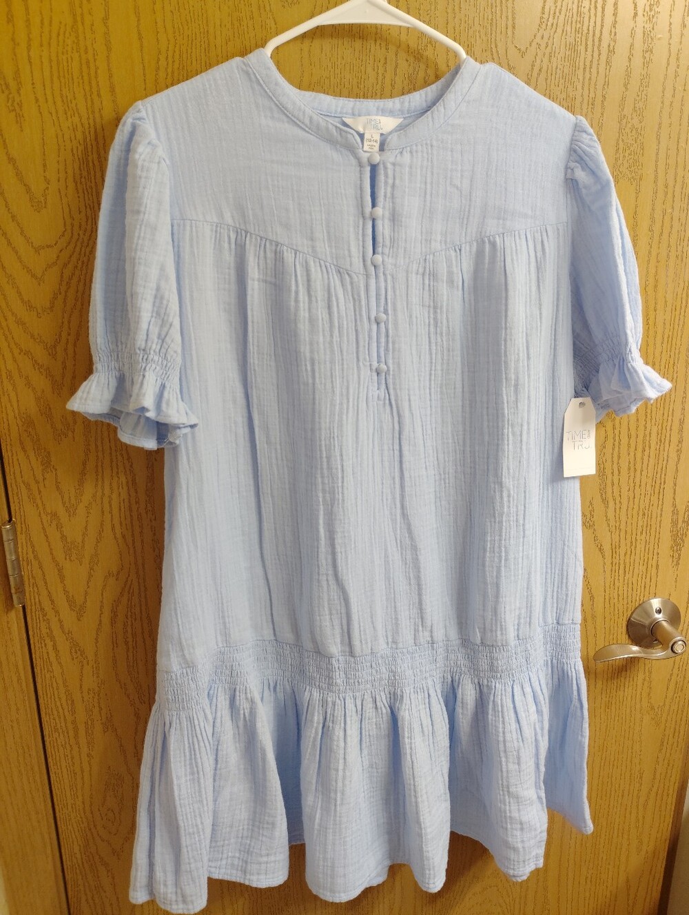 Time and Tru Pastel Blue Button-Front Ruffle Hem Dress